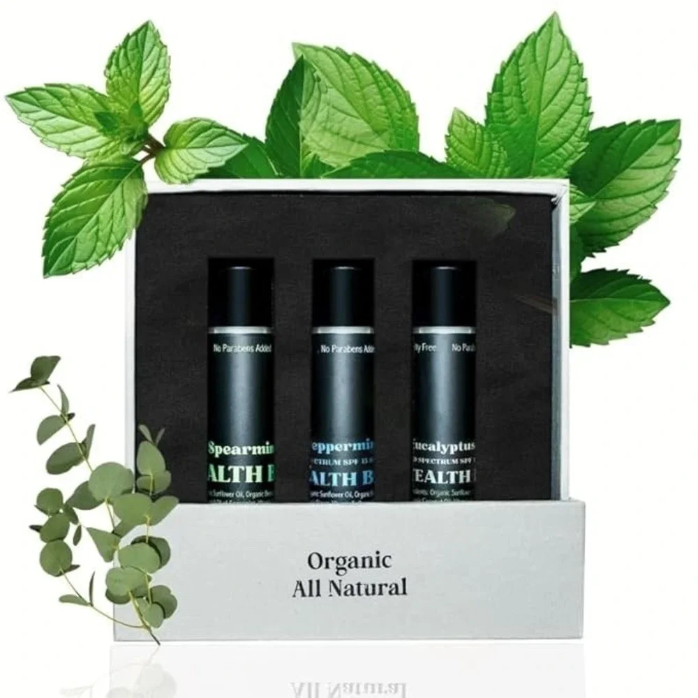 Stealth Balms Men's Organic Mint Lip Balm SPF 15 3 Pack Spearmint Peppermint‎